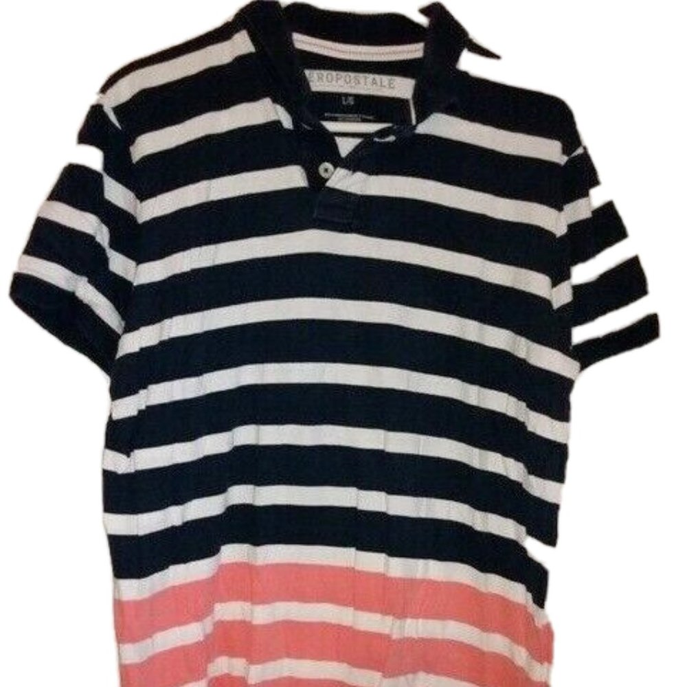 Aeropostale Tan Striped Men’s Shirt Large Casual Short Sleeve